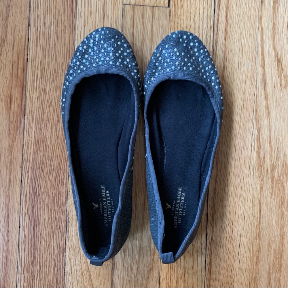 American Eagle flats, denim with metallic studs